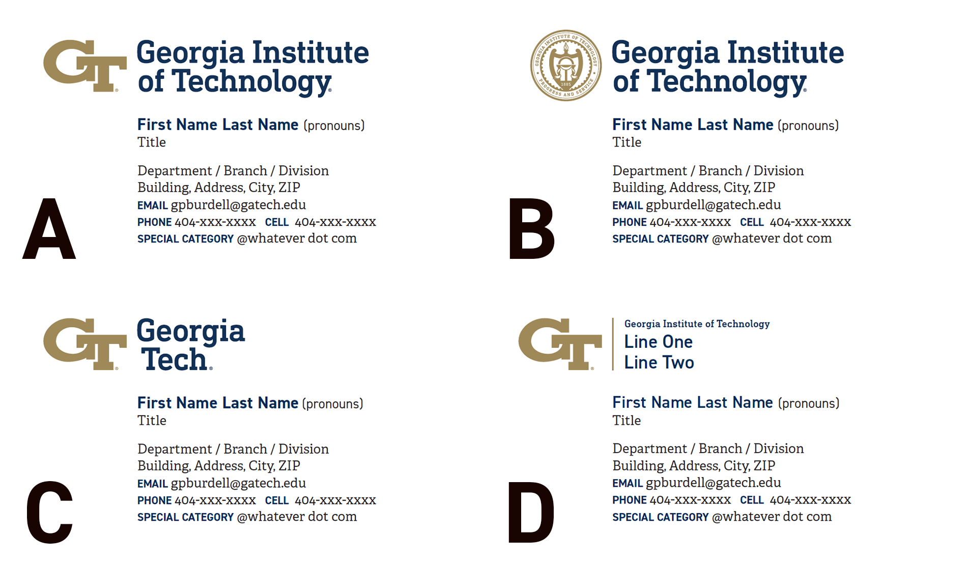 Four Georgia Tech business card options