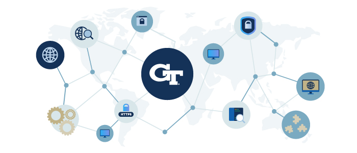 Graphic of world with workstream icons and GT logo